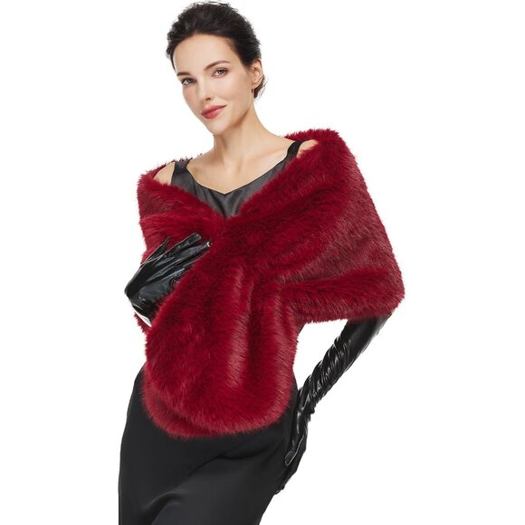 Accessories - Women 1920s Faux Fur Shawl Wrap Stole Shrug Winter Bridal Wedding Scarf Party Co